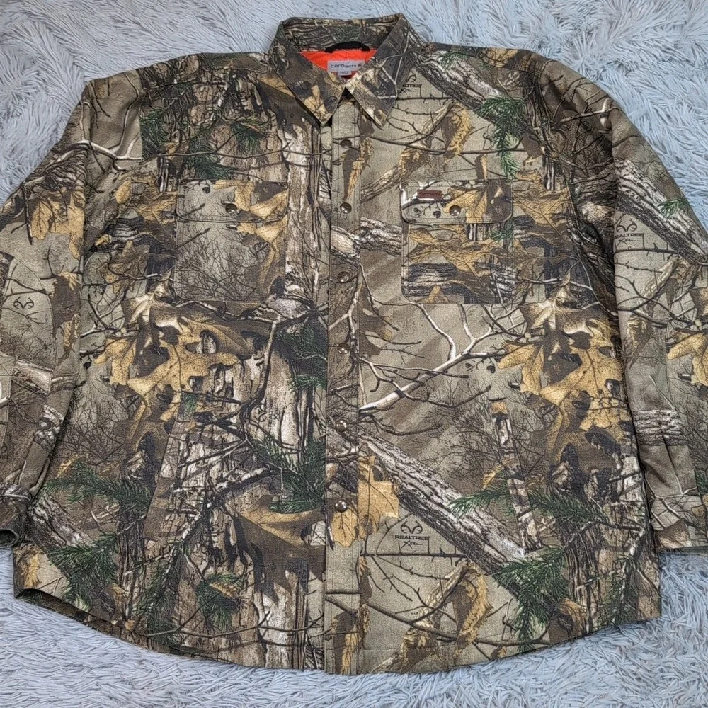 VTG Carhartt Jacket Mens XXL Camo Canvas Woodlands Hunting Barn Chore Realtree